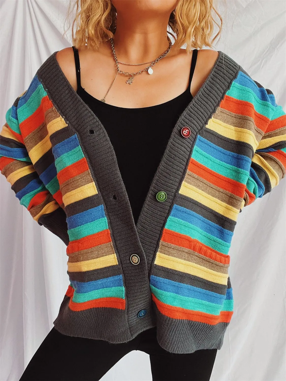 🌟 Contrast Stripes Button-Up Long Sleeve Cardigan 🌟