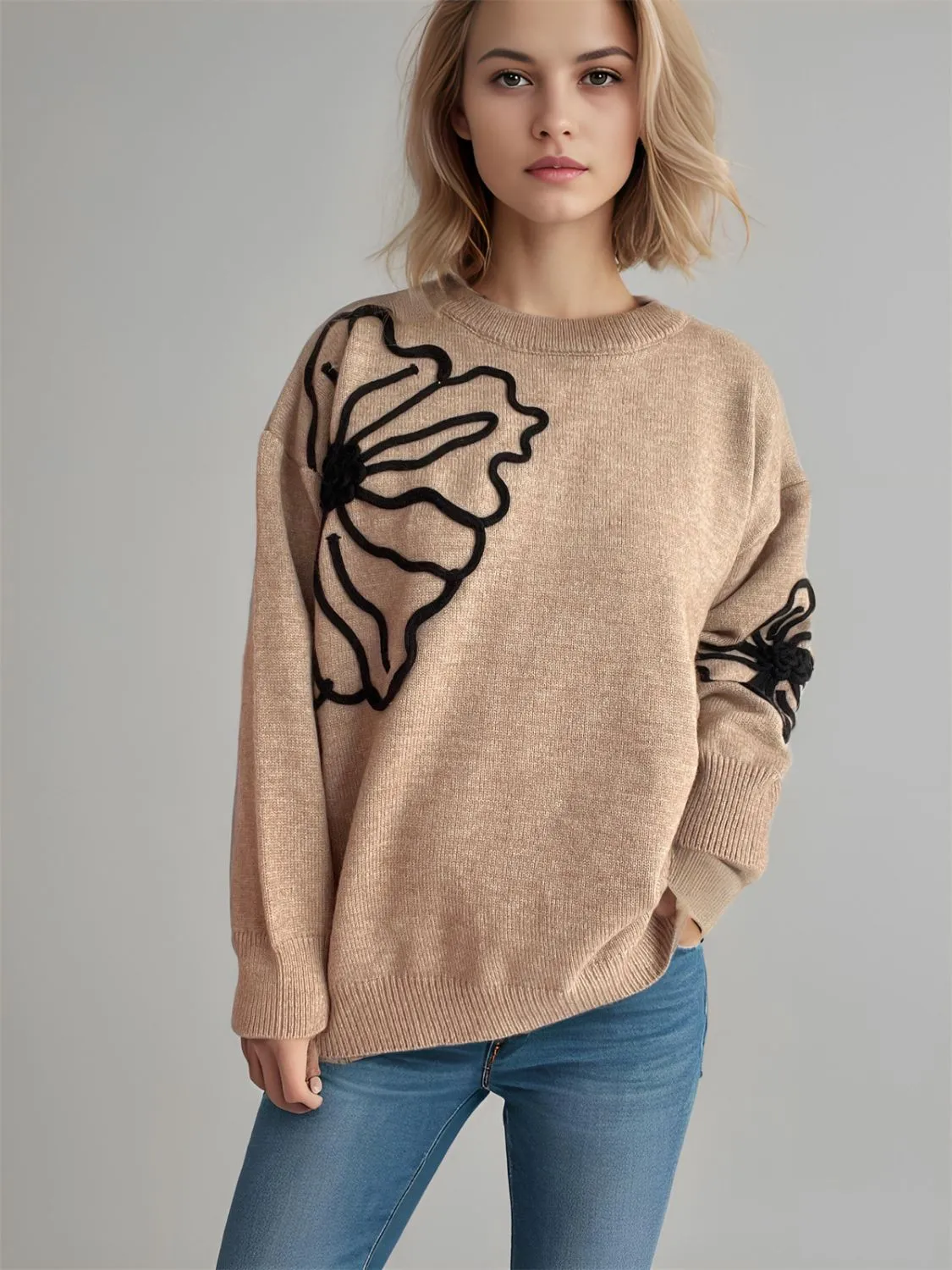 🌼 Flower Round Neck Long Sleeve Sweater 🌼