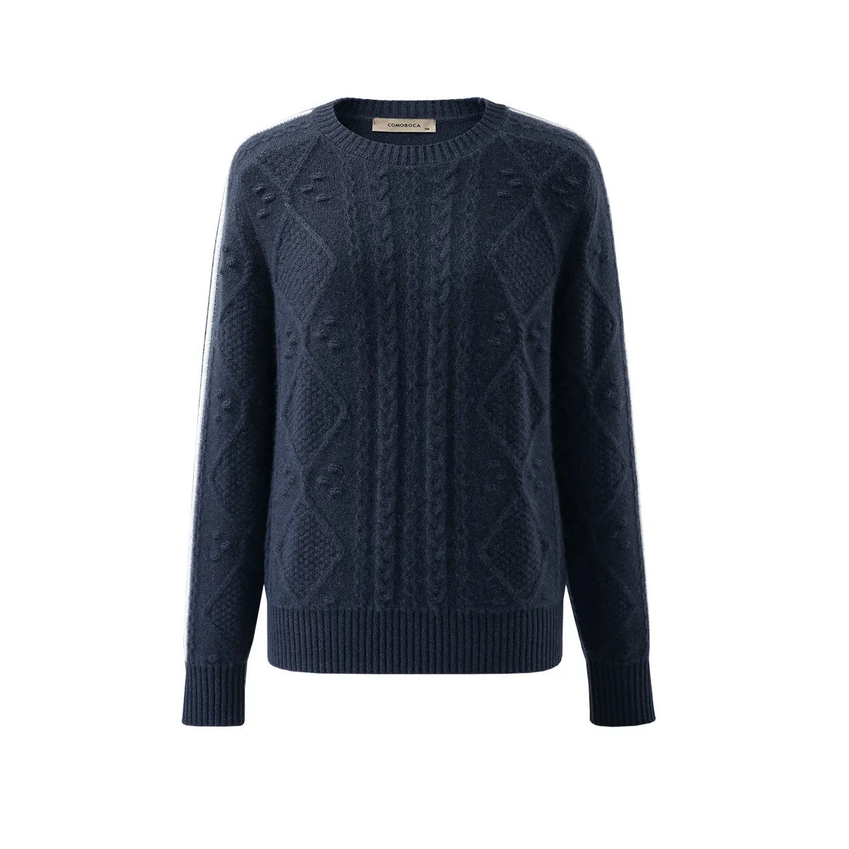 100% Cashmere Crew Neck Intarsia Knitted Sweater