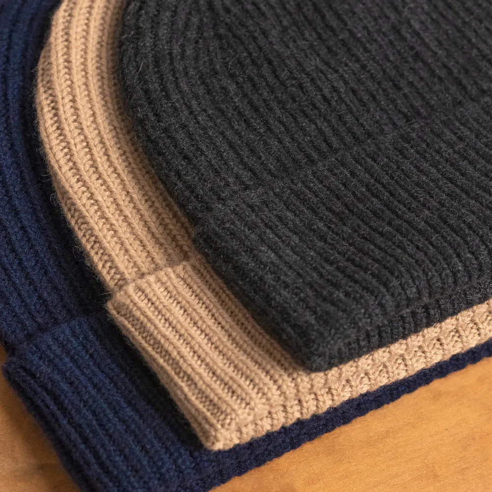 100% Cashmere Ribbed Beanie Hat