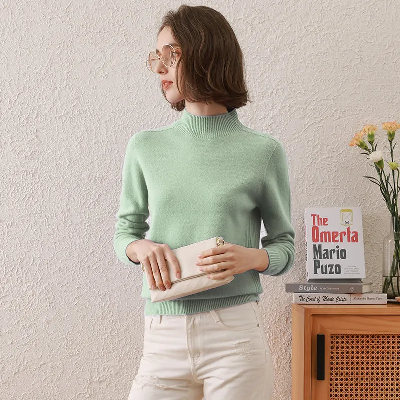 100% Wool All-Match Mock Neck Sweater