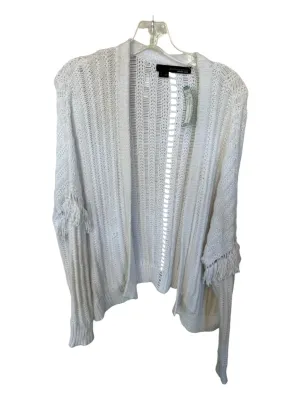 360 Sweater Size S White Cotton Loose Knit Fringe Open Front Sweater