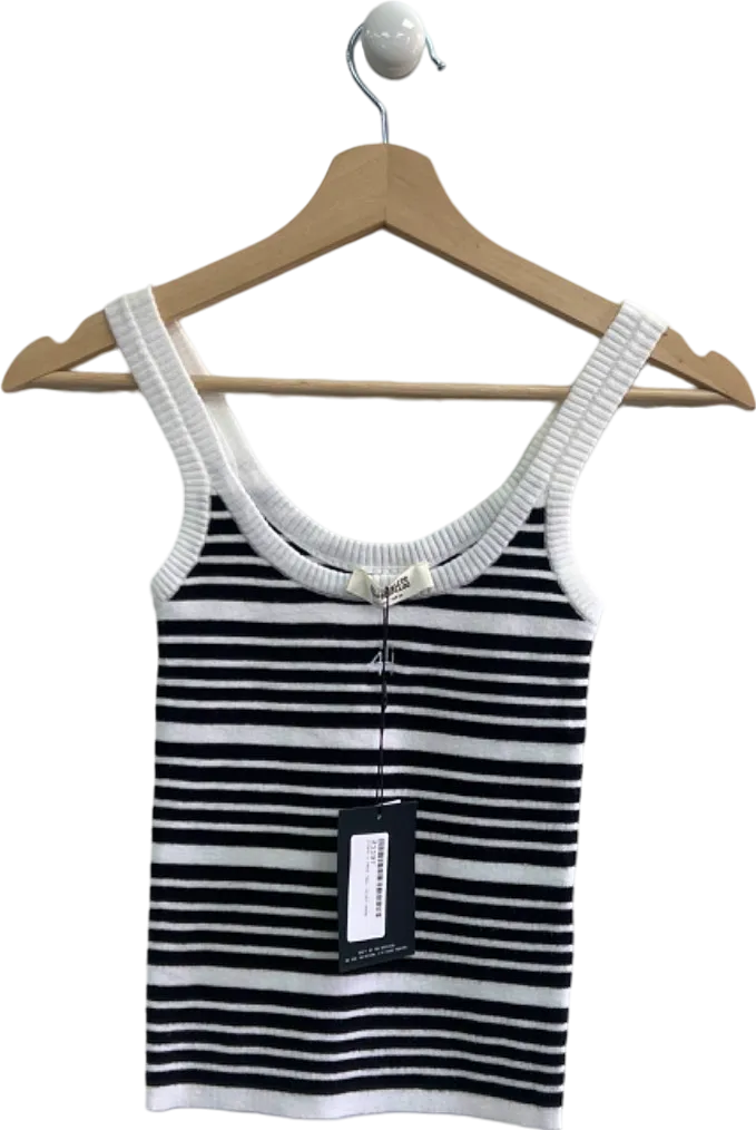 AH-RECKLESS Navy White Striped Knit Tank Top UK 8