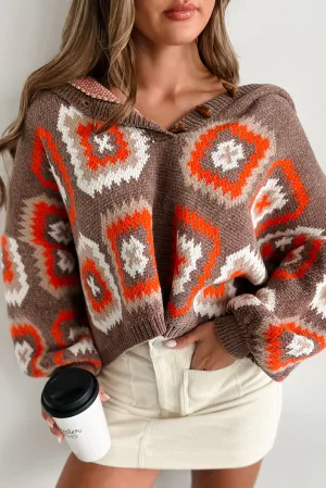 Ailyn Hooded Geometric Sweater (Mocha/Multi)