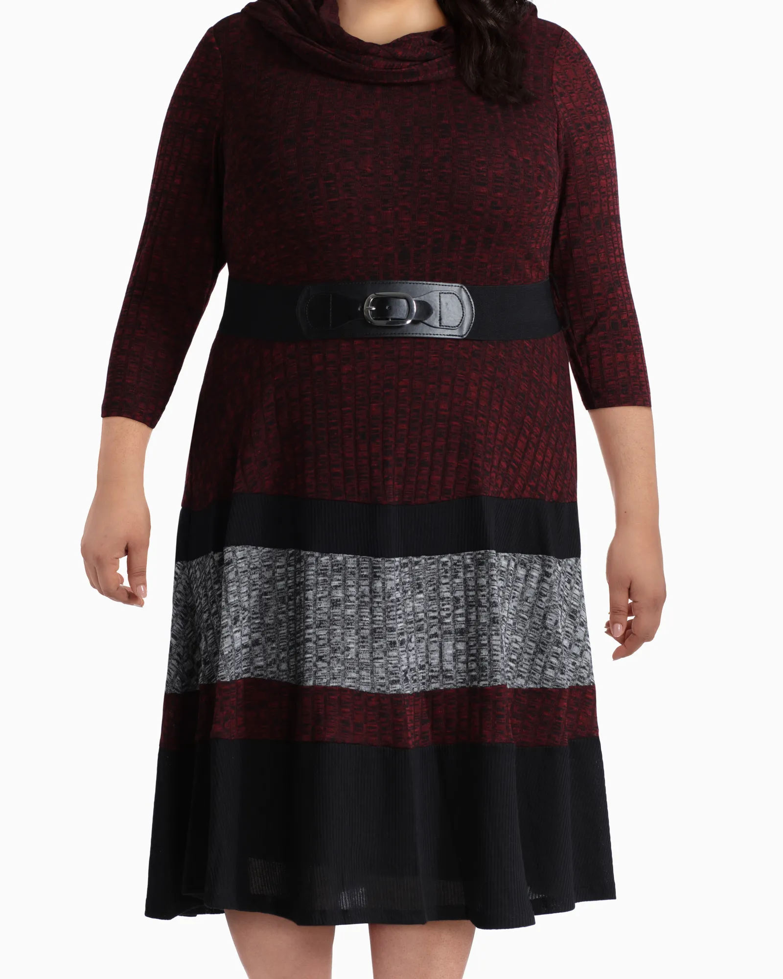 Akron Belted Sweater Dress | Red / Light Grey