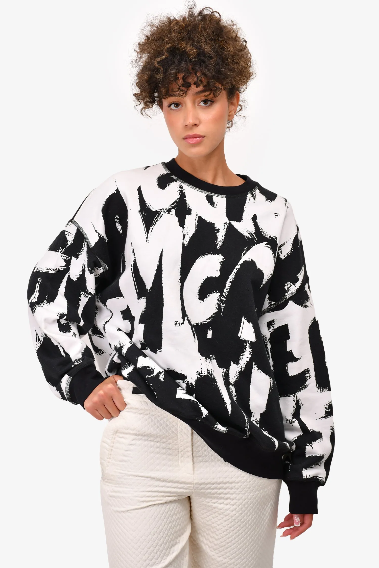 Alexander McQueen Black/White Patterned Crewneck Sweater Size 8