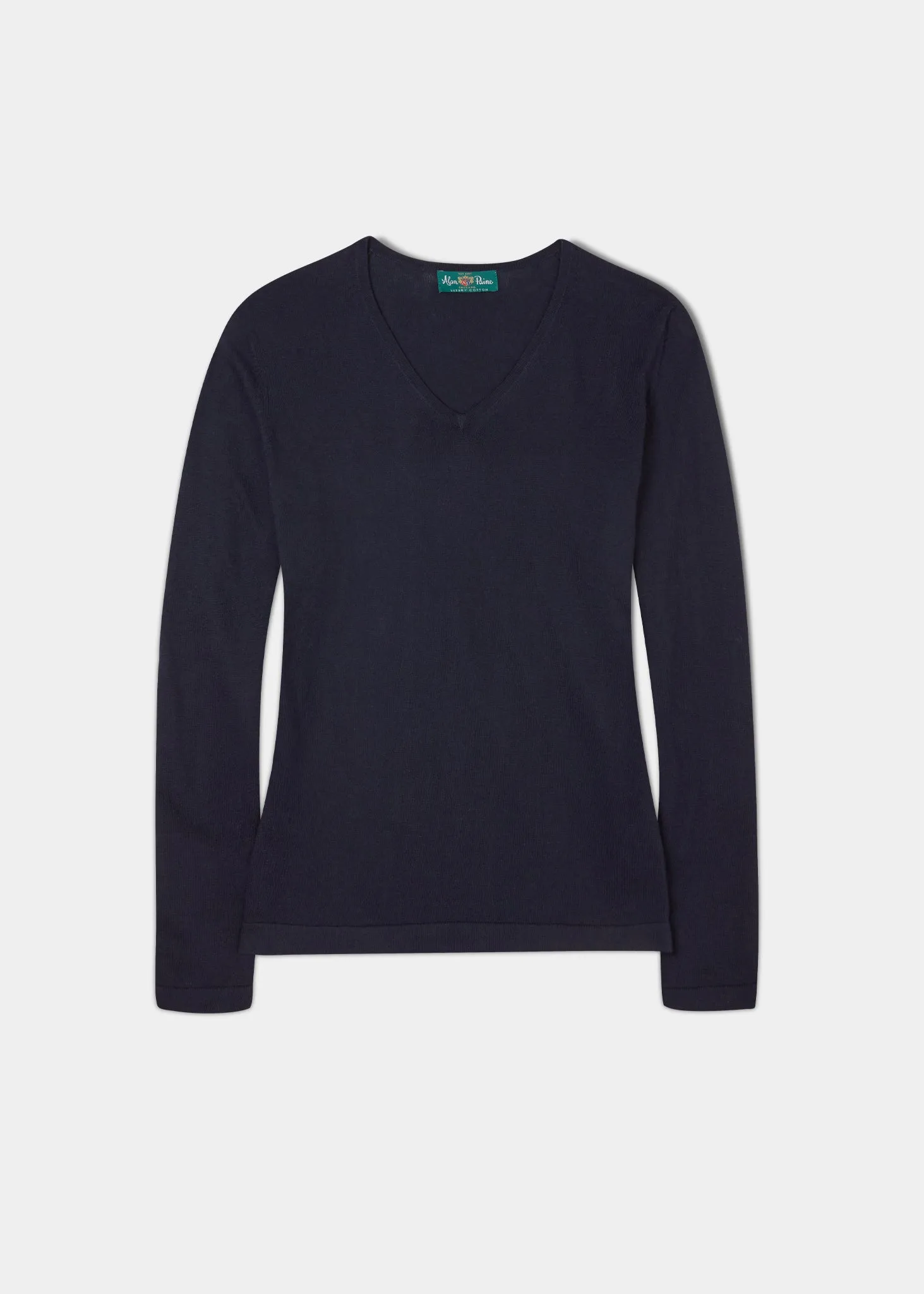 Alice Ladies Cotton Cashmere Vee Neck Jumper In Dark Navy