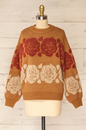 Alopronoia | Rose Pattern Round Collar Sweater