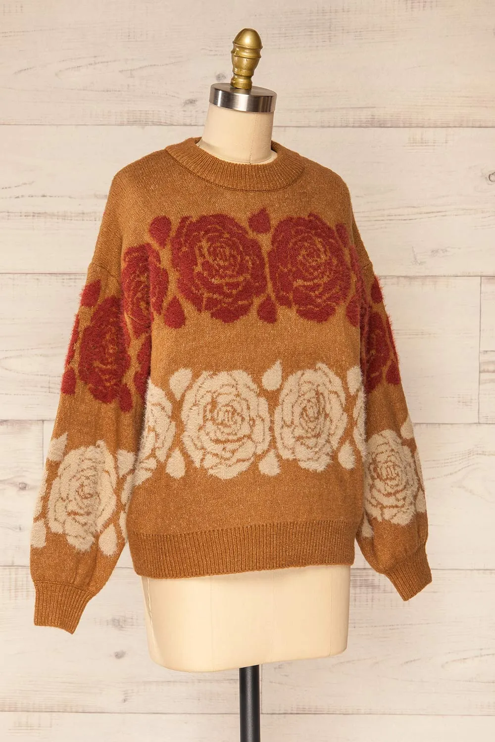 Alopronoia | Rose Pattern Round Collar Sweater