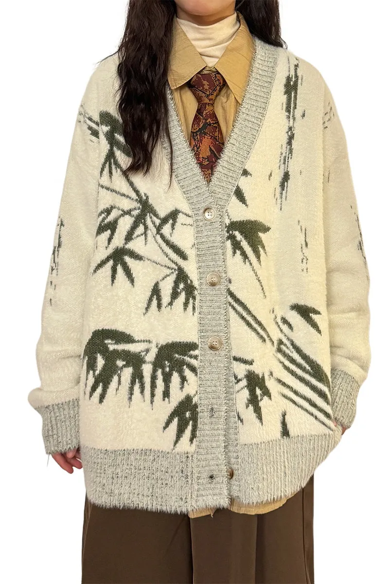 American Retro Lazy Wind Bamboo Ink Painting Knitwear Cardigan Sweater Jacket