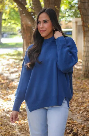 An Eye For You Blue Mock Neck Sweater