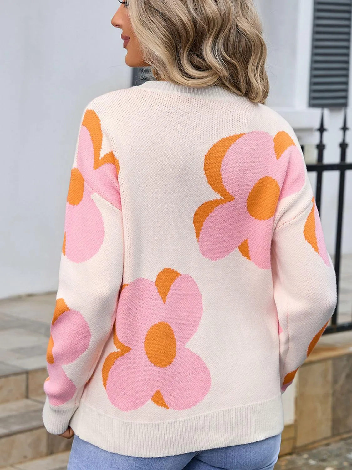 Angel Wings Flower Round Neck Sweater