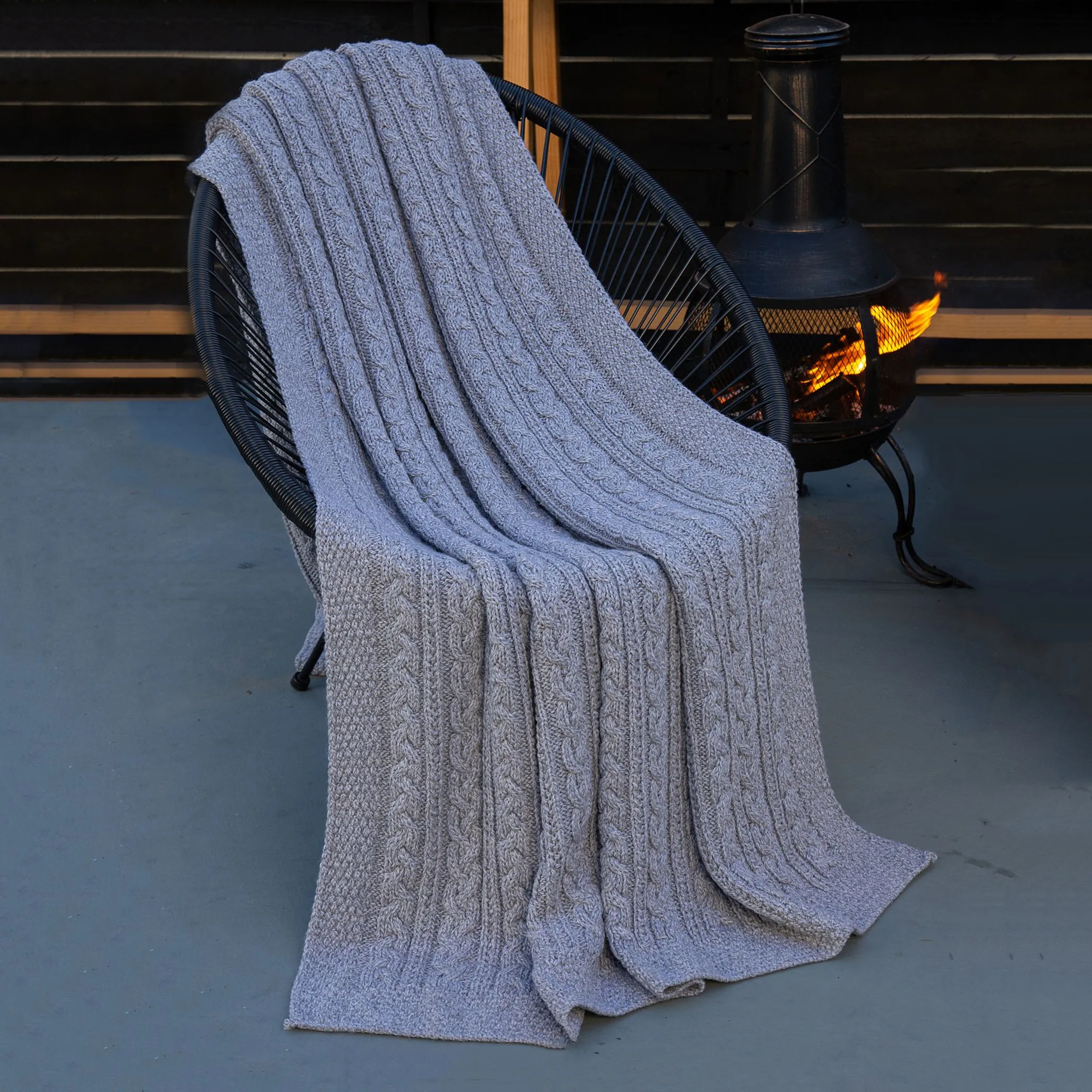 Aran Cable Knit Irish Blanket in Merino Wool Blend