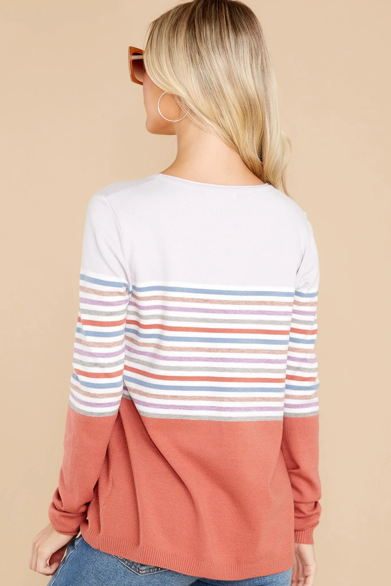 Autumn Skies Grey And Rust Multi Stripe Sweater