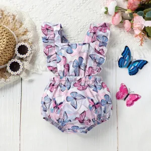 Baby Girls Butterfly Print Ruffled Onesie