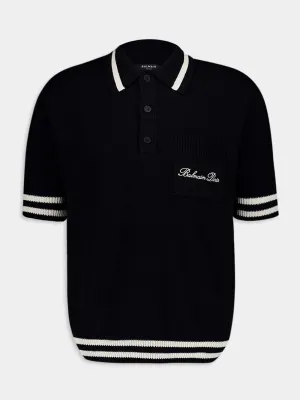 Balmain Black Signature Embroidered Logo Polo Shirt