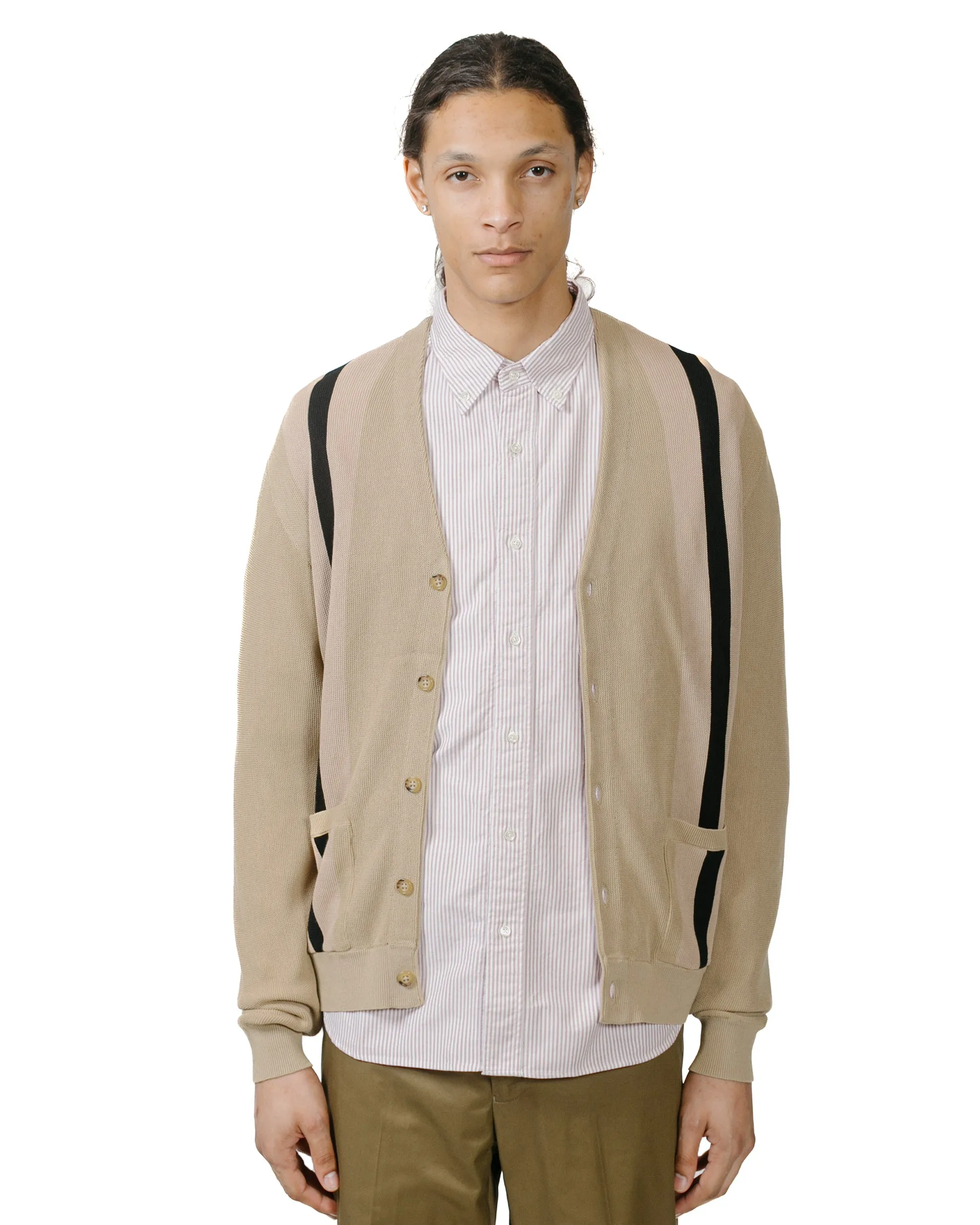 Beams Plus Cardigan Stripe Beige