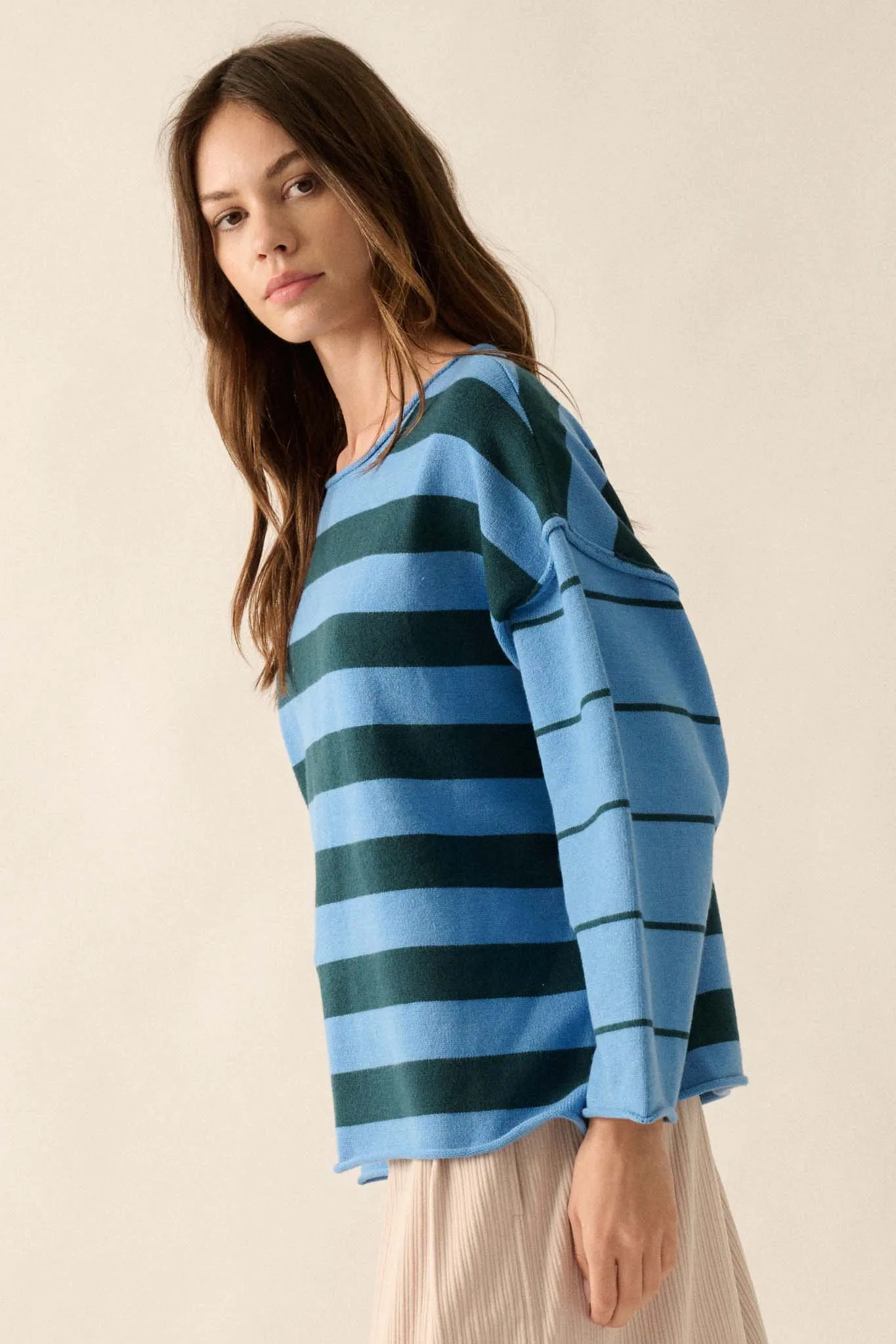 Bend the Rules Striped Rolled-Edge Sweater