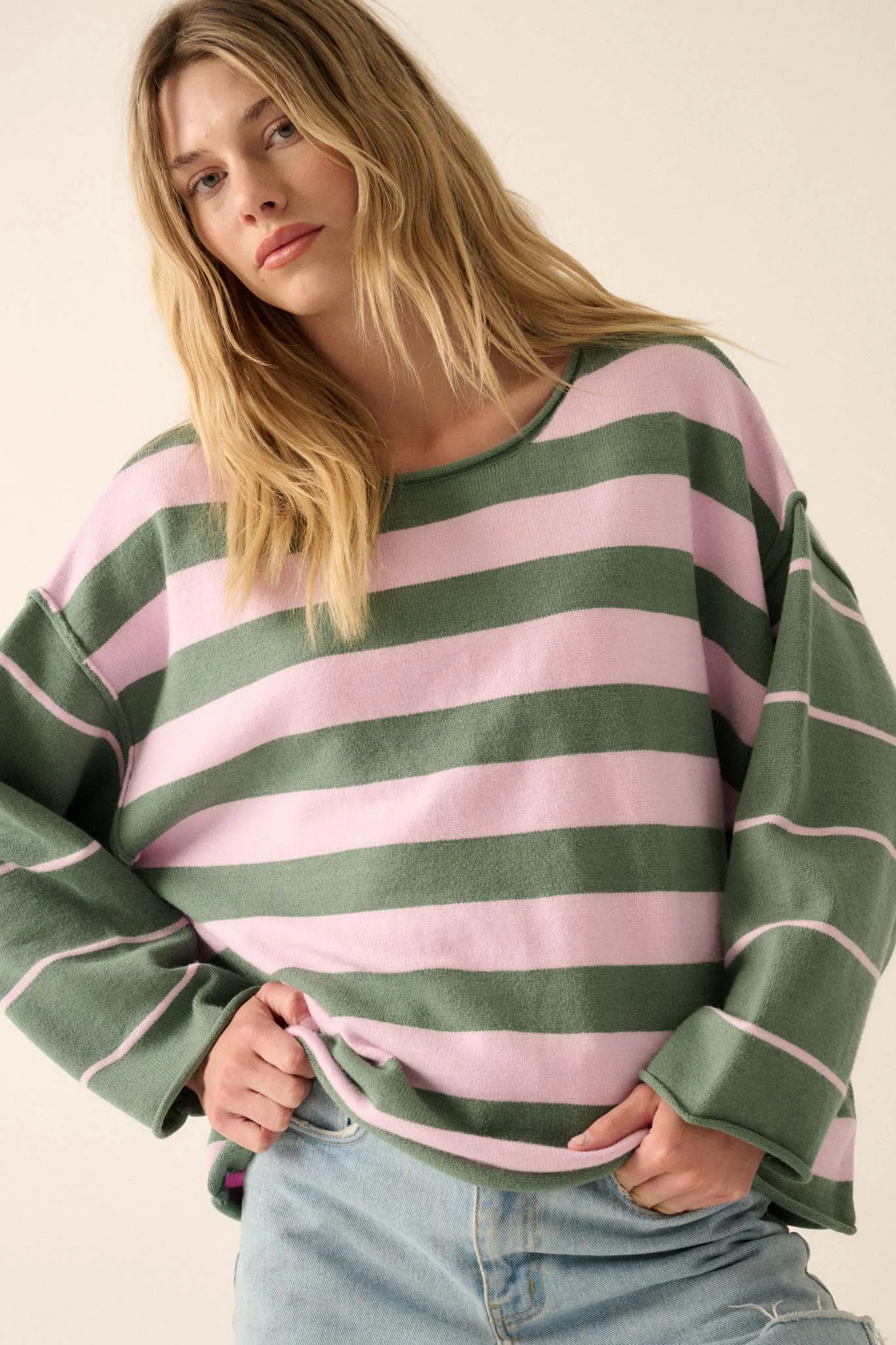 Bend the Rules Striped Rolled-Edge Sweater