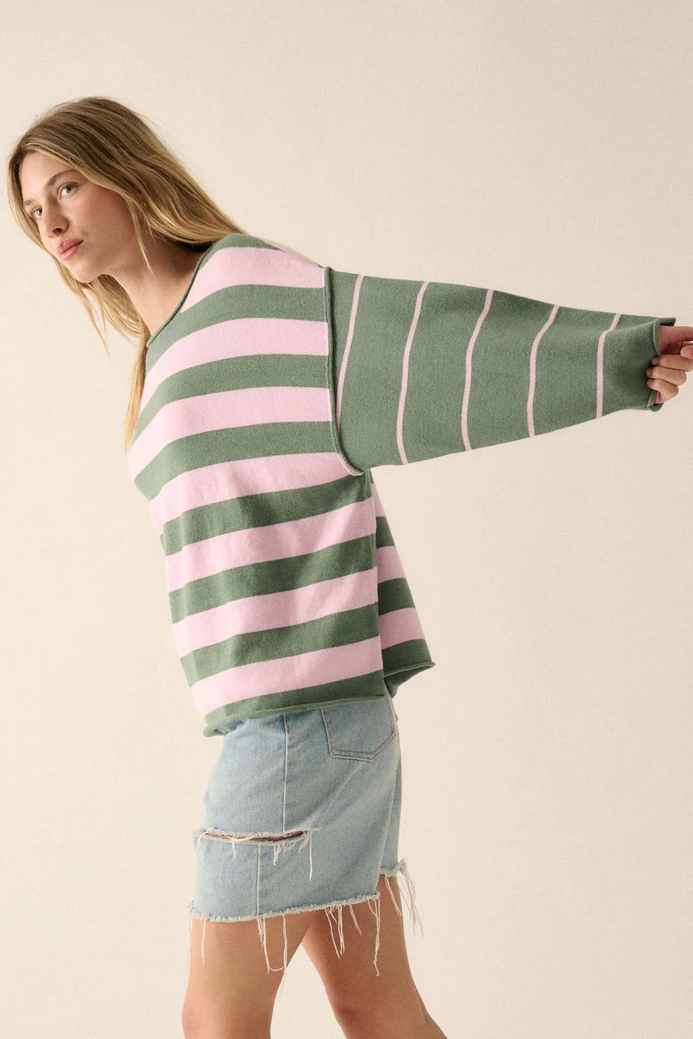 Bend the Rules Striped Rolled-Edge Sweater