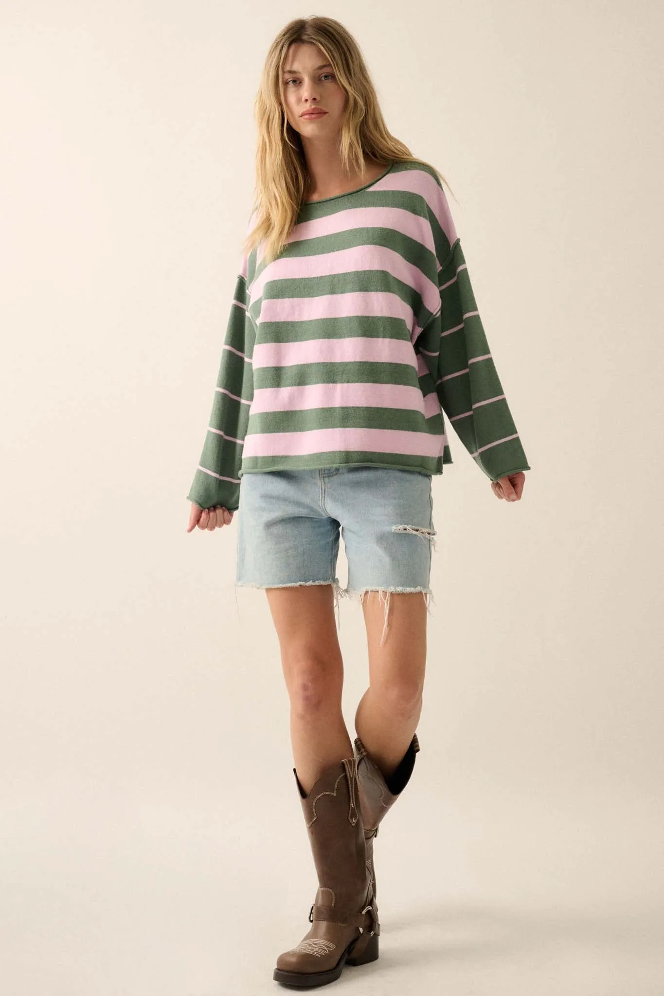 Bend the Rules Striped Rolled-Edge Sweater