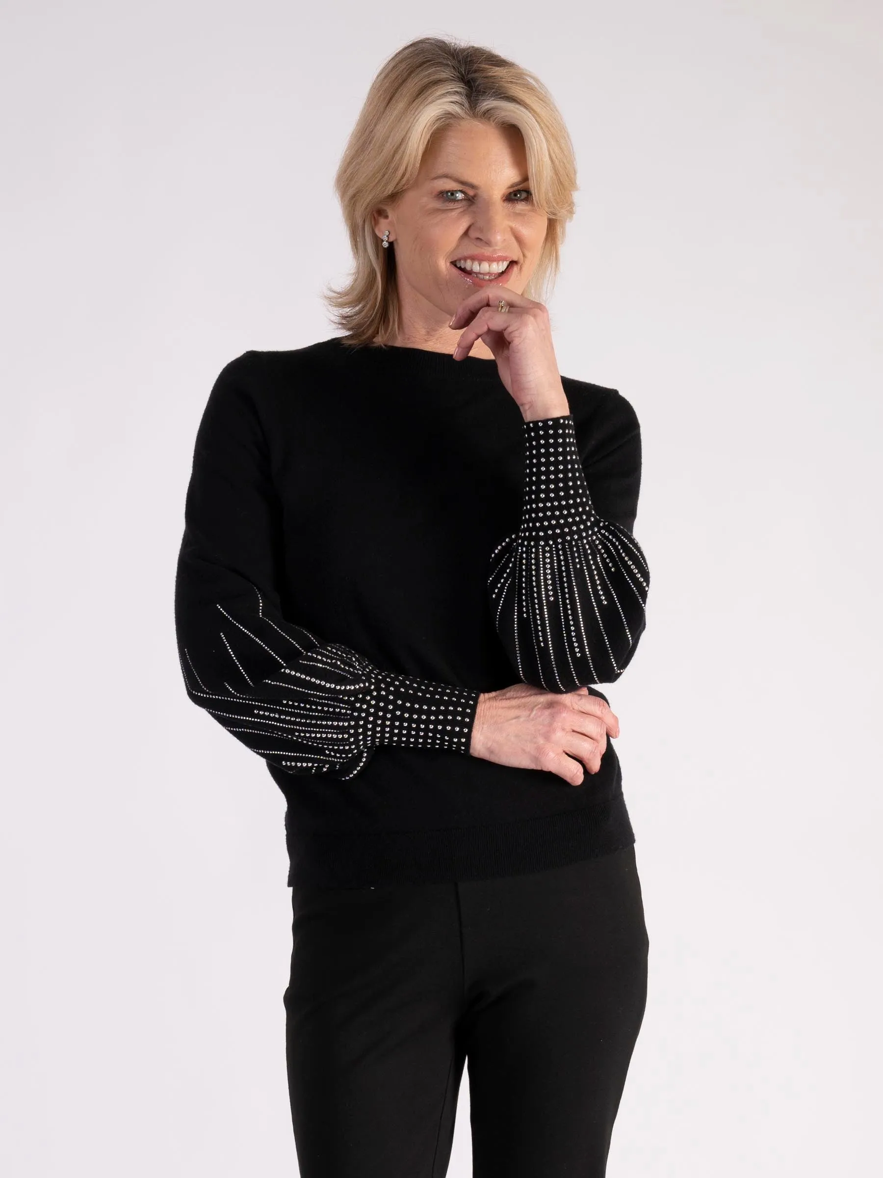 Black Diamanté Sleeve Detailed Jumper