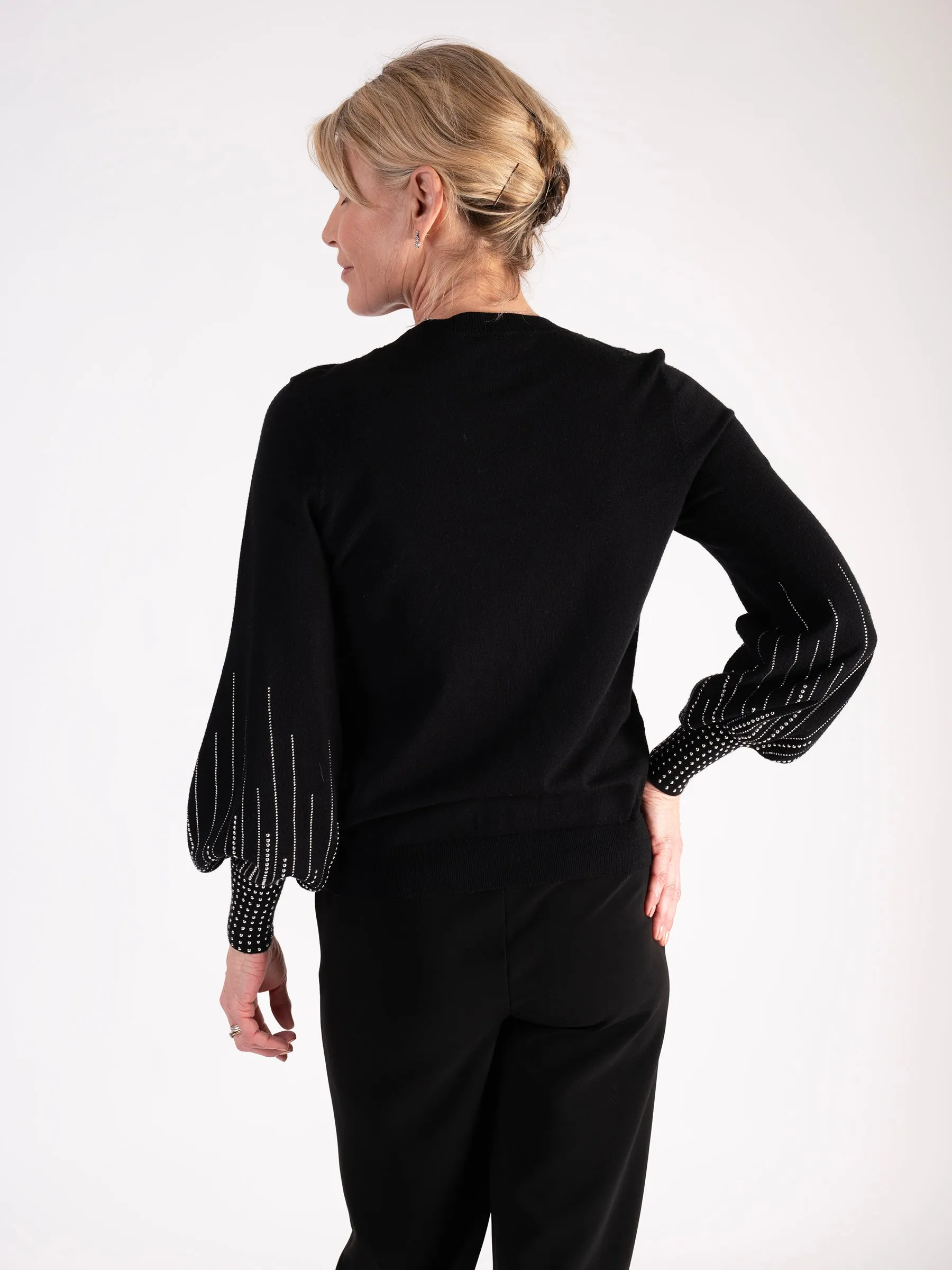 Black Diamanté Sleeve Detailed Jumper