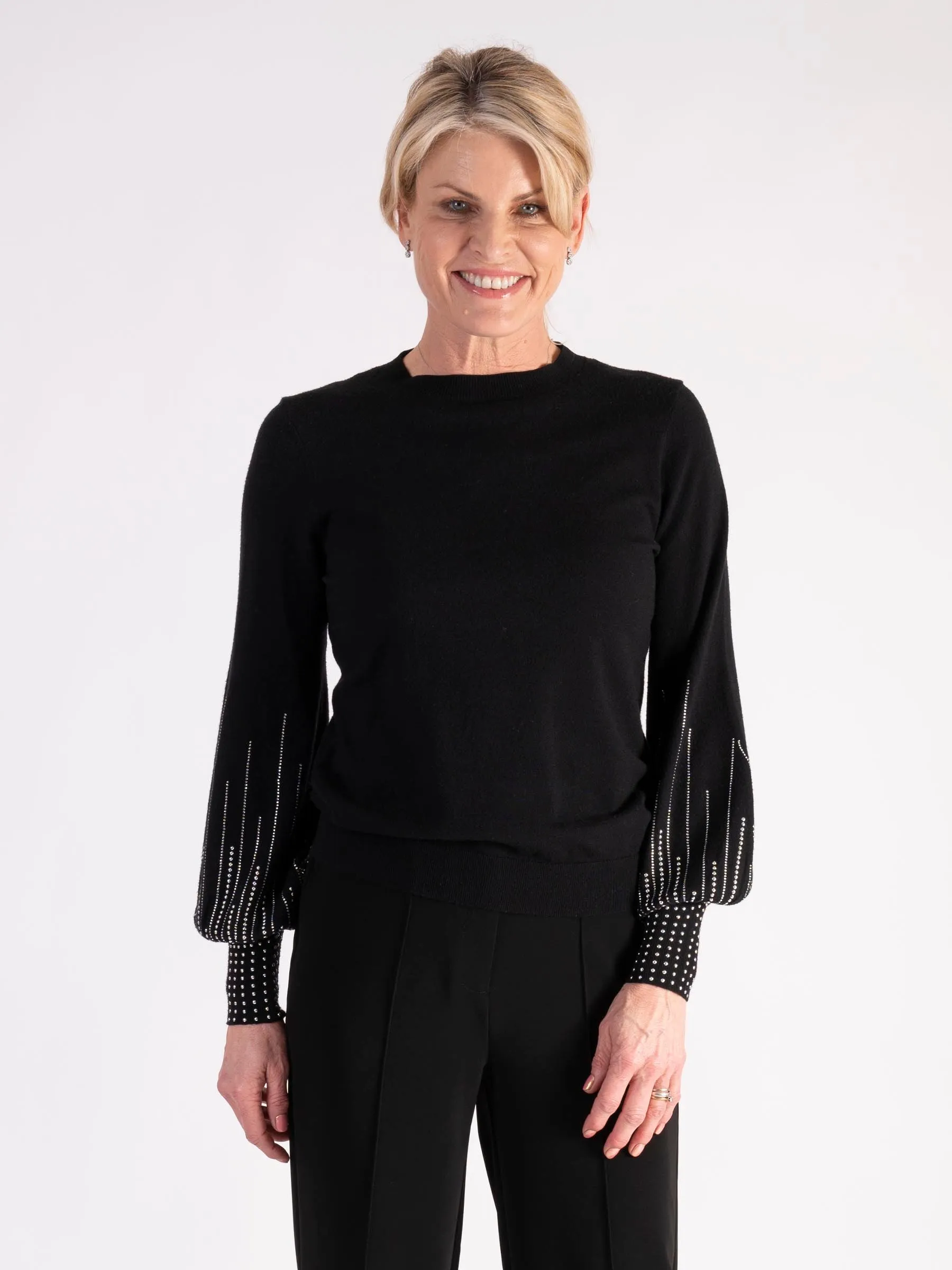 Black Diamanté Sleeve Detailed Jumper