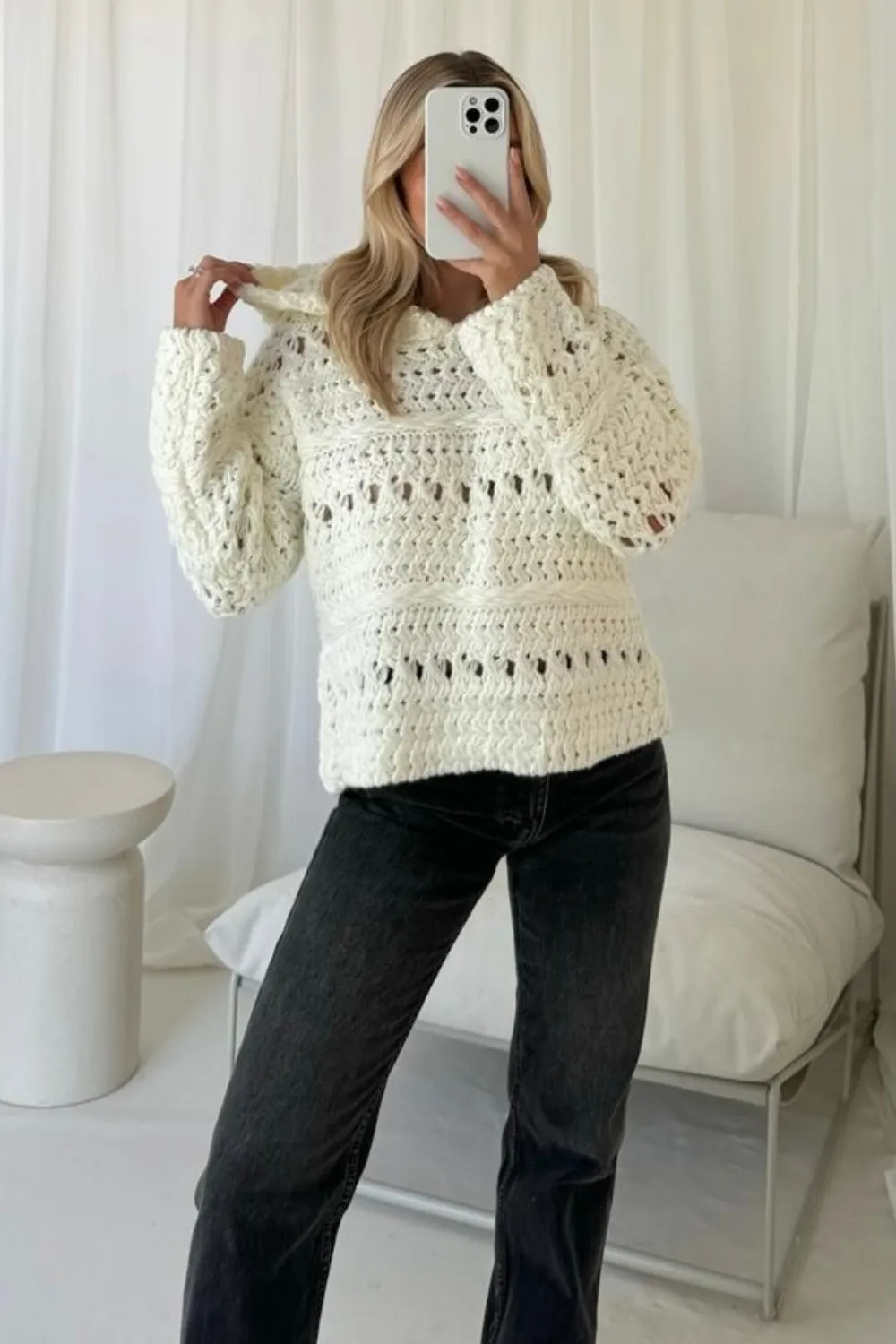 Bonnie cream chunky knit hoodie