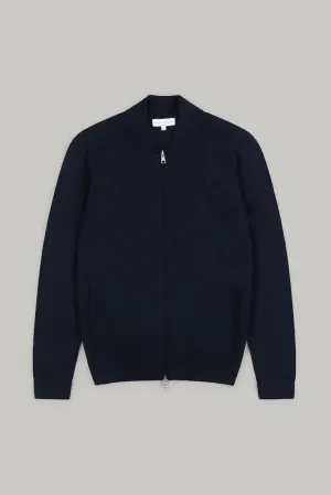 Brewer Knitted Zip Cardigan - Navy