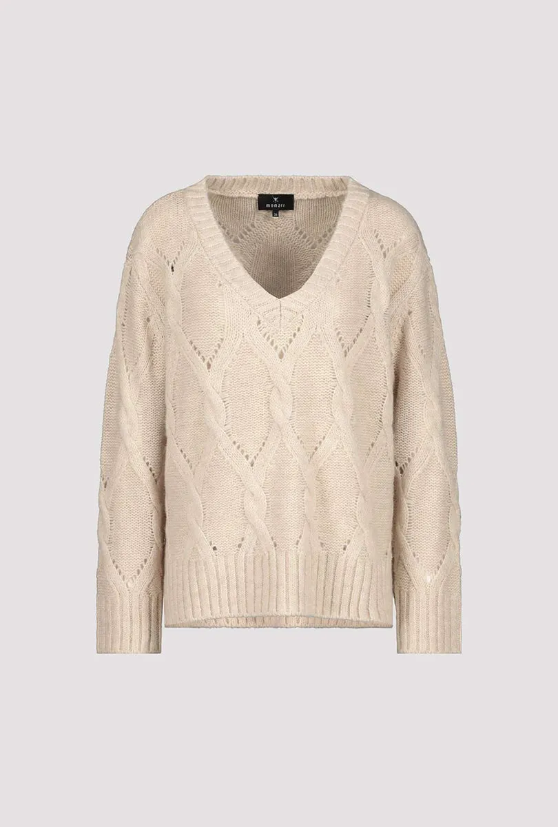 Cable Knit Sweater 807225MNR in Biscuit by Monari