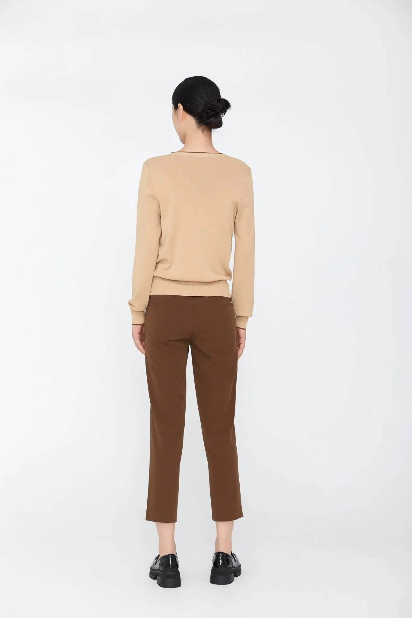 Camel Fake Two Piece V Neck Knit Sweater