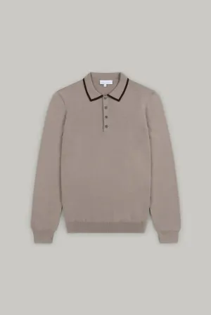 Carnaby 4 Button Knitted Polo Shirt - Taupe