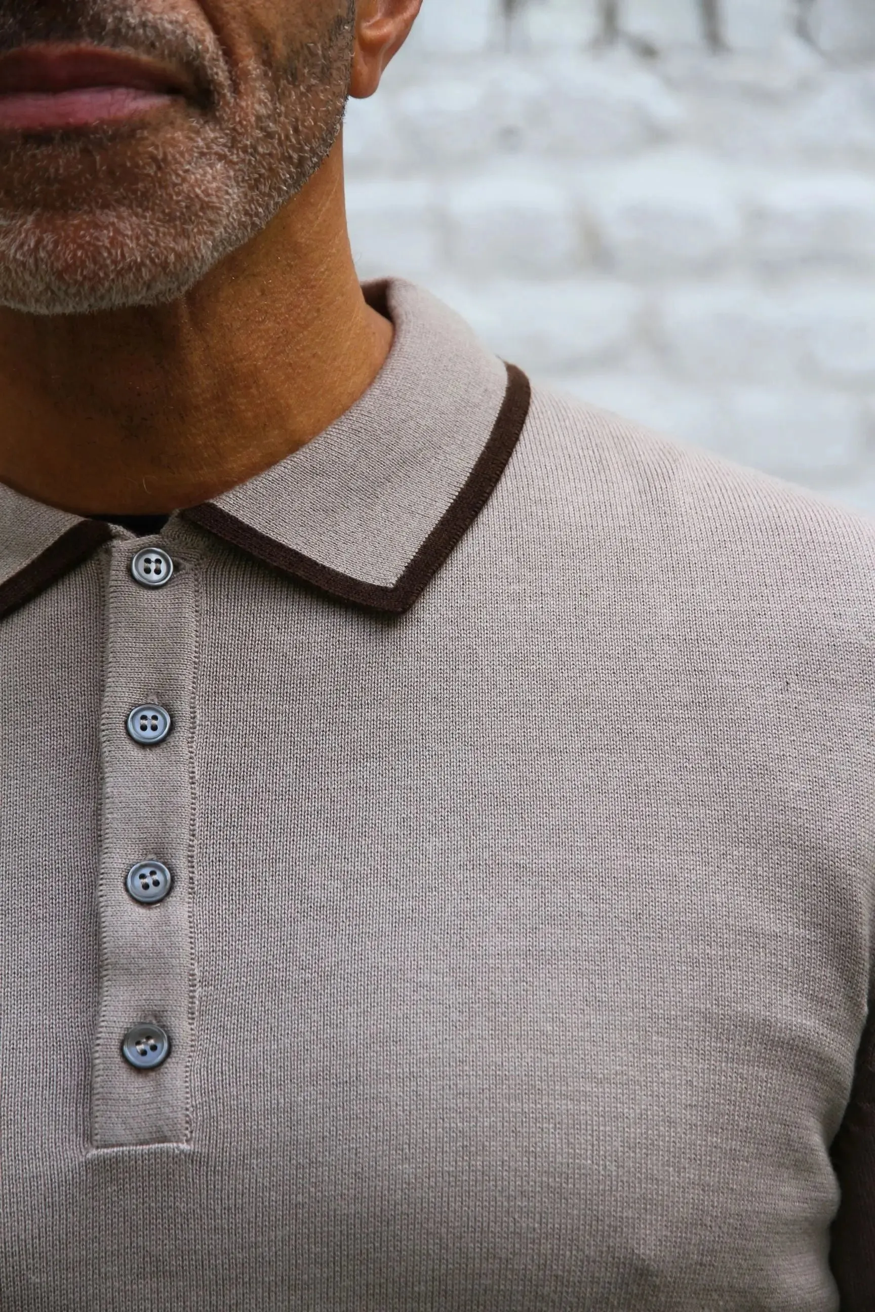 Carnaby 4 Button Knitted Polo Shirt - Taupe