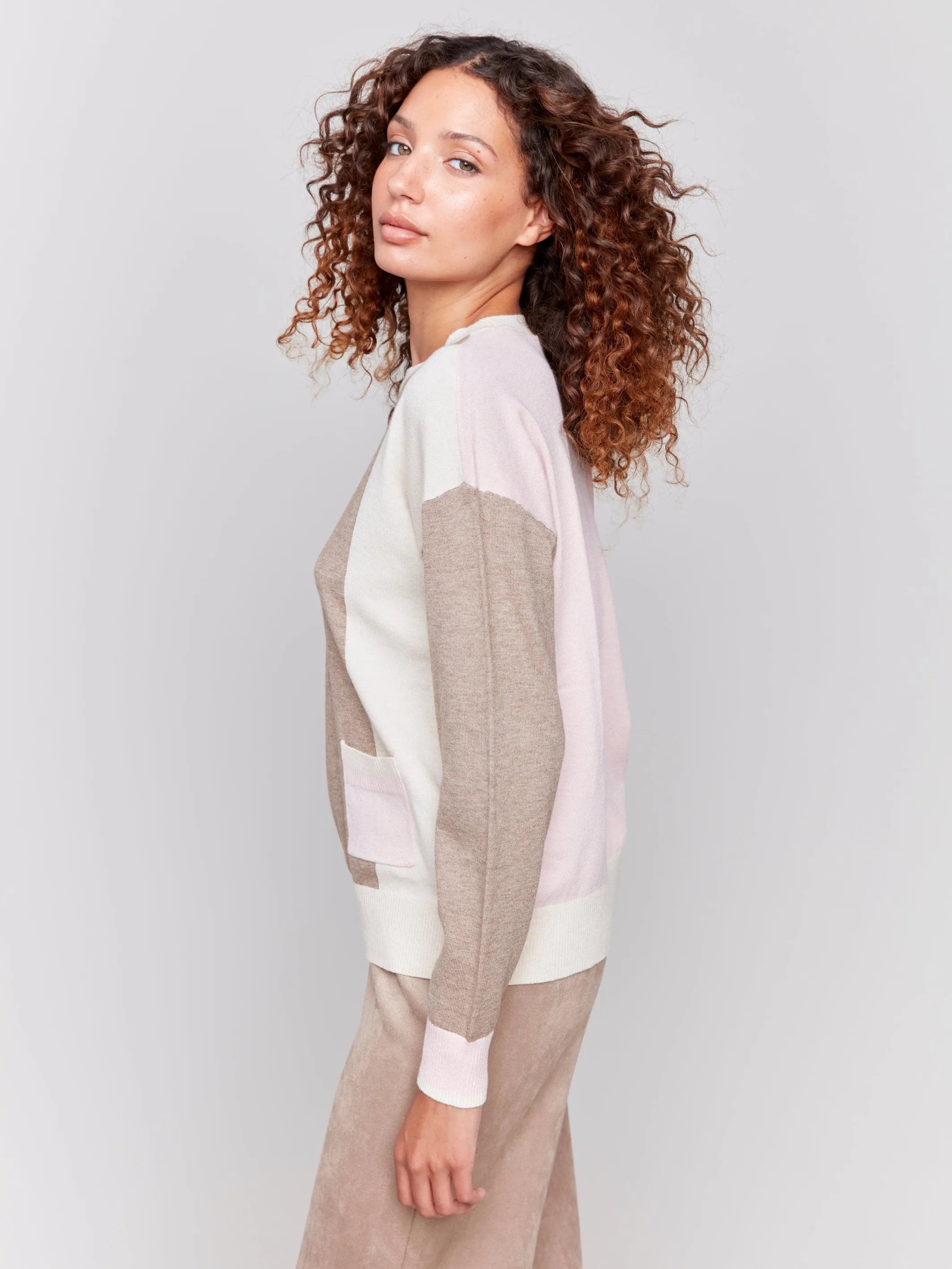 Charlie B Color Block Mock Neck Sweater