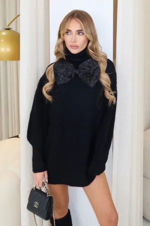 Charlotte black bow neck knit jumper dress