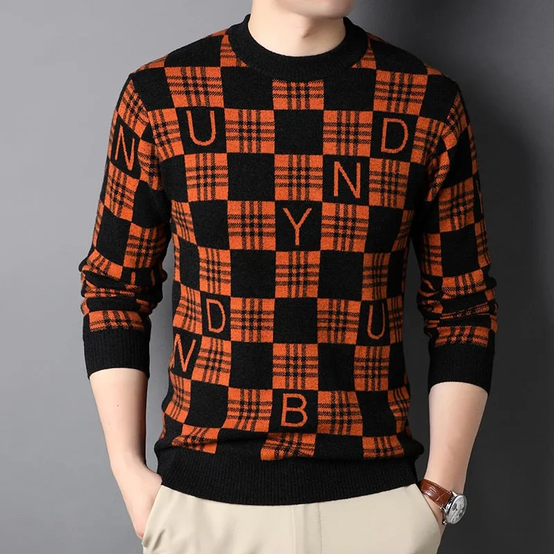 Checkered Letter Viscose Acrylic Knitwear