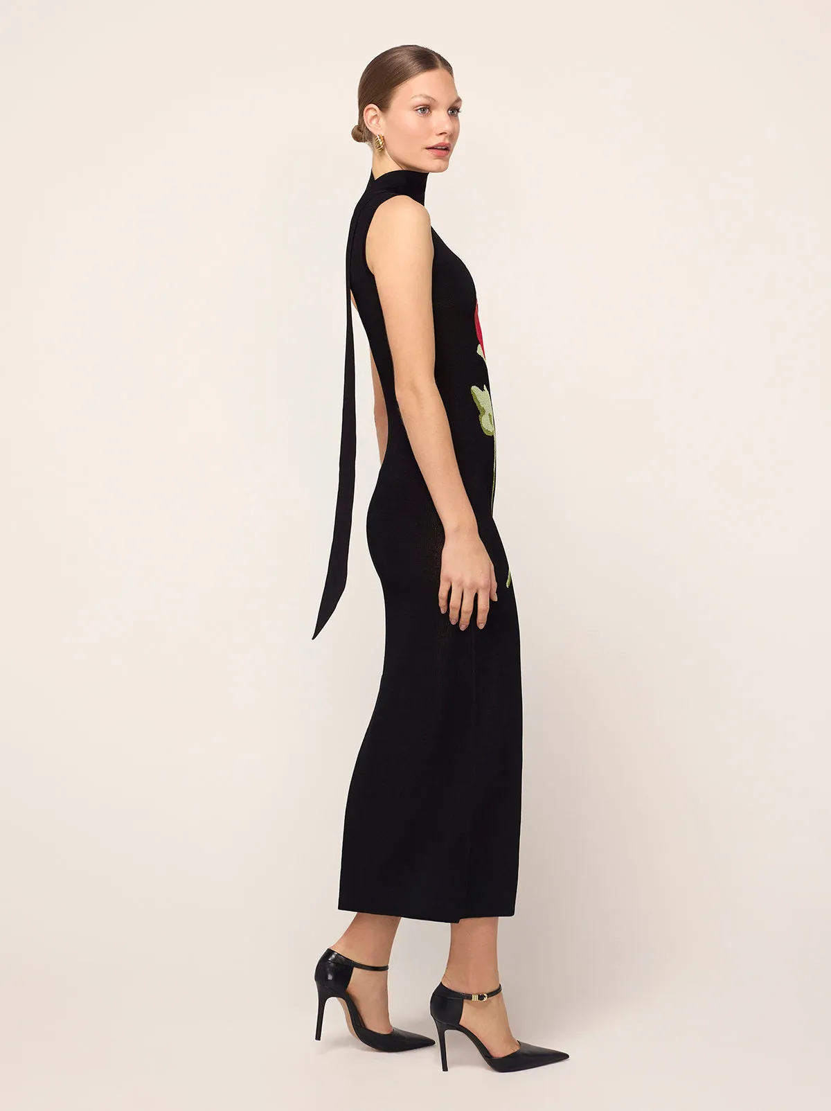 Chloe Black Rose One Shoulder Knit Dress