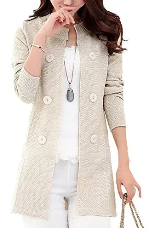 Chvity Women's Sweater Open Front Mid-long Knit Cardigan Knitwear Coat Jackets (S, Beige)