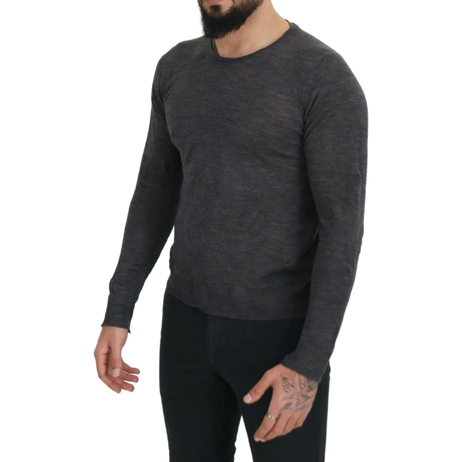 Costume National Sleek Gray Crewneck Pullover Sweater