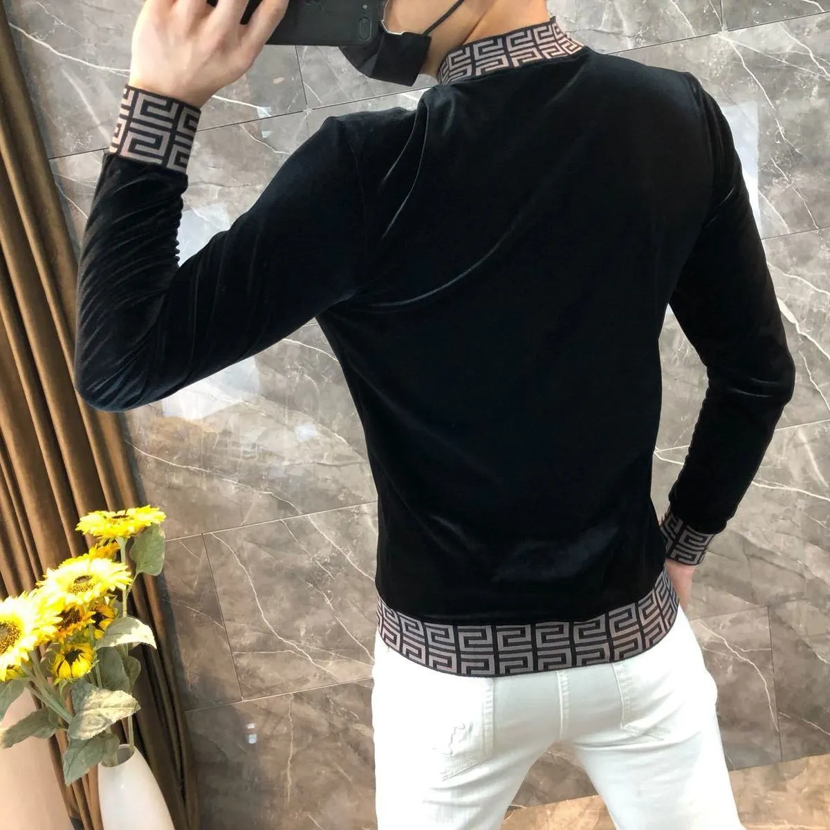 Cotton Greek Lines Decorated Long Sleeve Knitwear