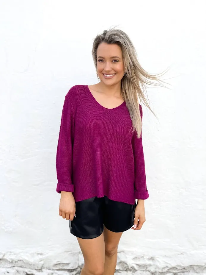 Cotton Knit Jumper in a gorgeous Berry/Plum shade.