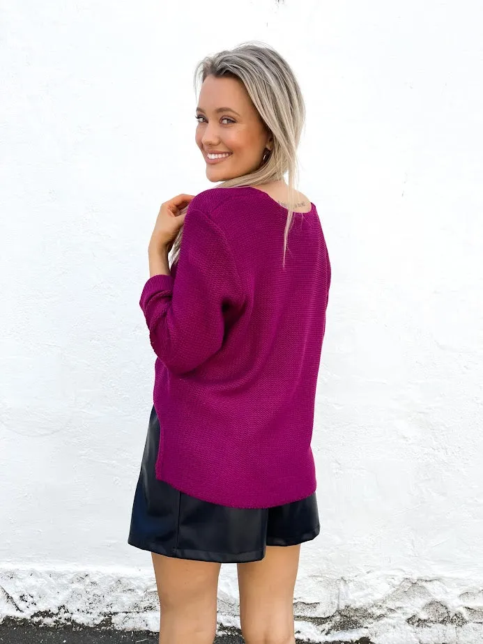 Cotton Knit Jumper in a gorgeous Berry/Plum shade.