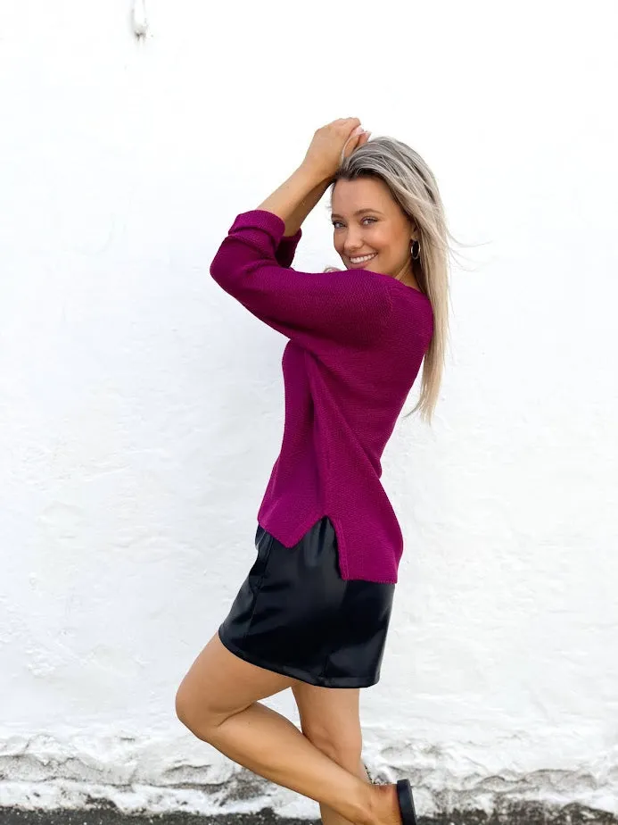 Cotton Knit Jumper in a gorgeous Berry/Plum shade.