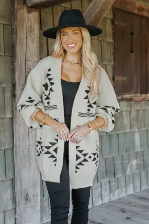 Cream and Black Aztec Print Cardigan