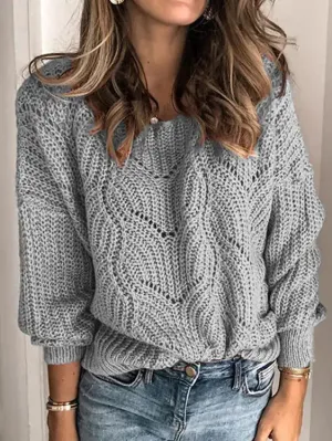 Crew Neck Sweater Hollowed-Out Jumper