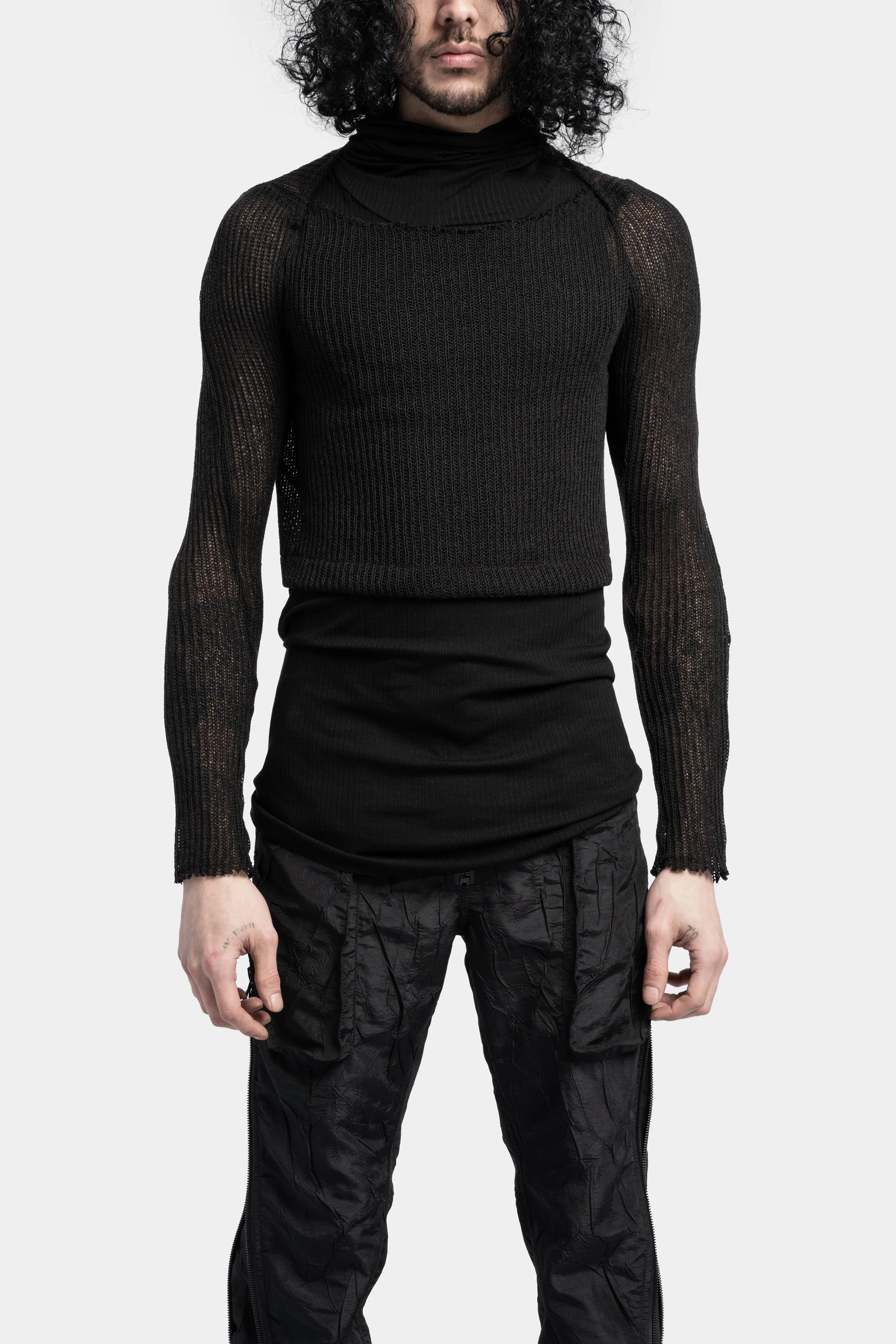 Cropped slash knit sweater