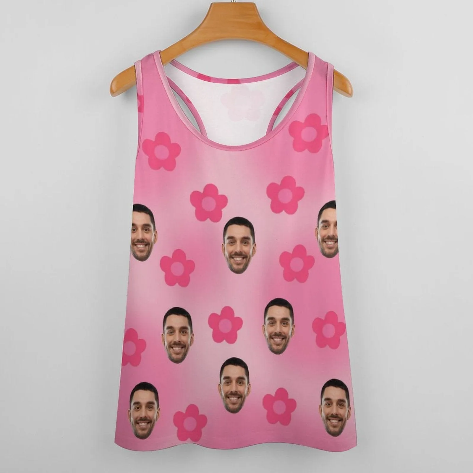 Custom Face Tops Pink Flower Women's Racerback Yoga Tank Top