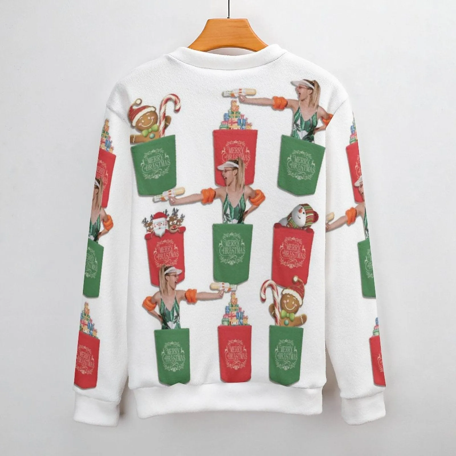 Custom Photo Ugly Christmas Sweater Round Neck Sweater for Men Christmas Castle Doll Long Sleeve Lightweight Sweater Tops Personalized Ugly Sweater With Photo