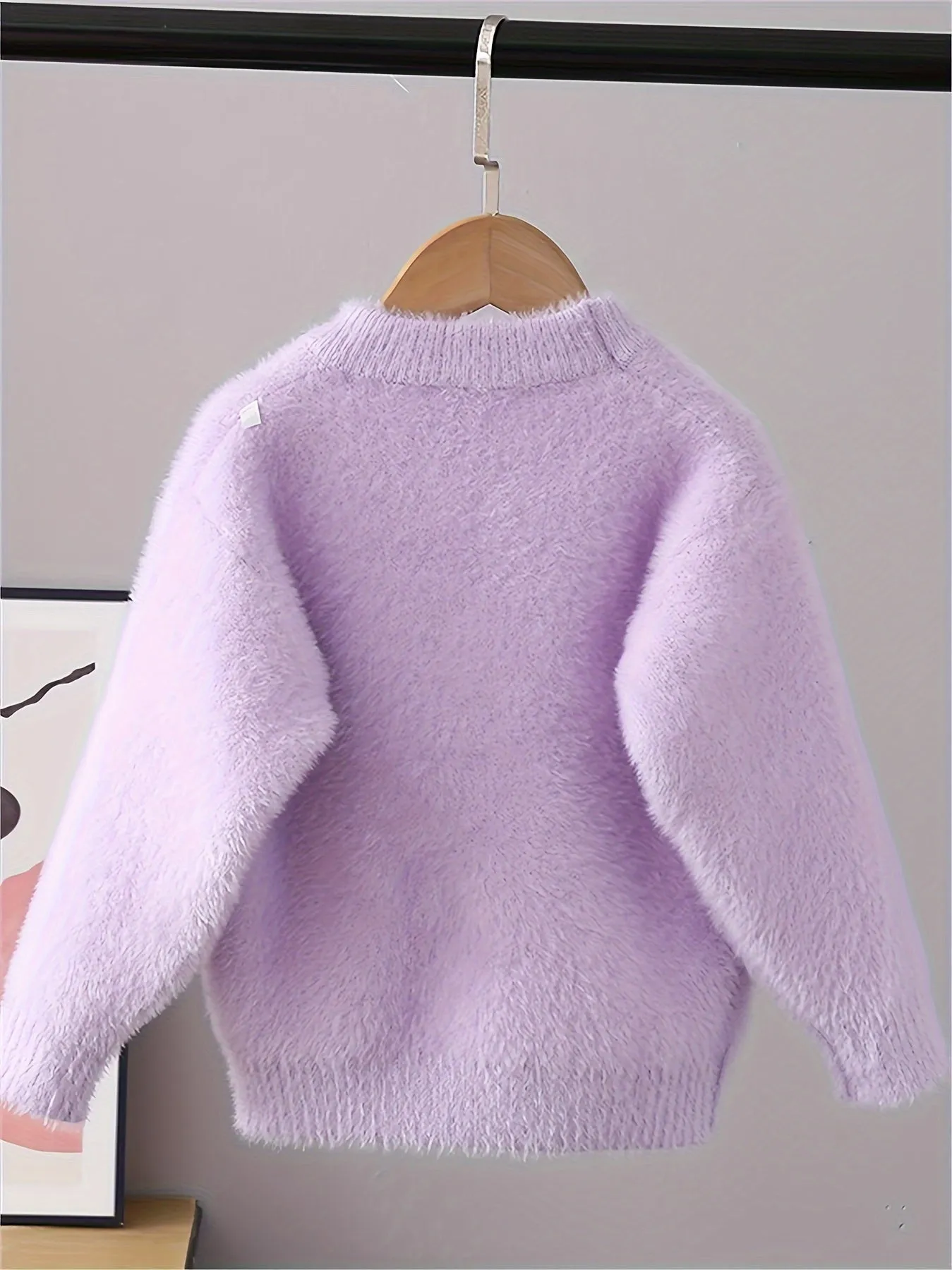 Cute Doll Pattern Faux Mink Fleece Sweater for Girls - Cozy Crew Neck Jumper